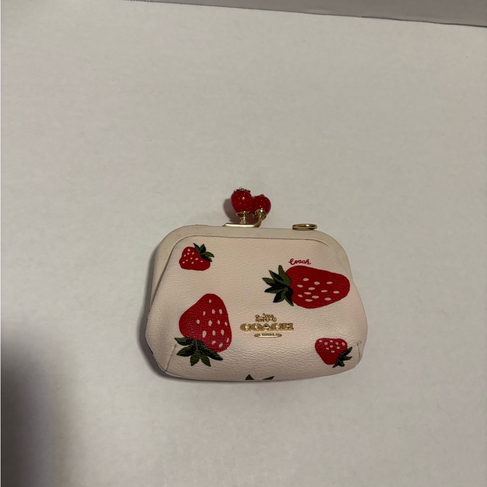 Coach Cream Strawberry Print Cosmetic Case